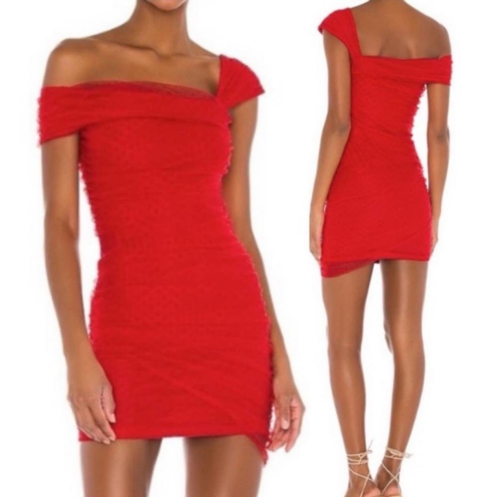 MAJORELLE Red Off-Shoulder Mini Dress